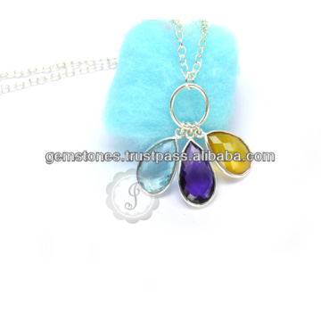 925 Sterling Silver Multi Gemstone Necklace Atacado Handmade Bezel Jewelry Necklace Fornecedores